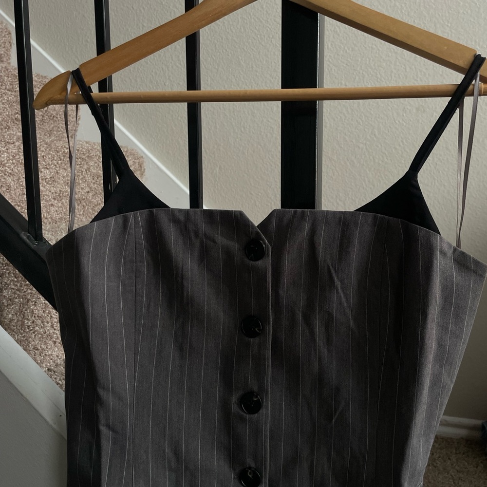 Chic Gray Pinstripe Button Down Top - image 1